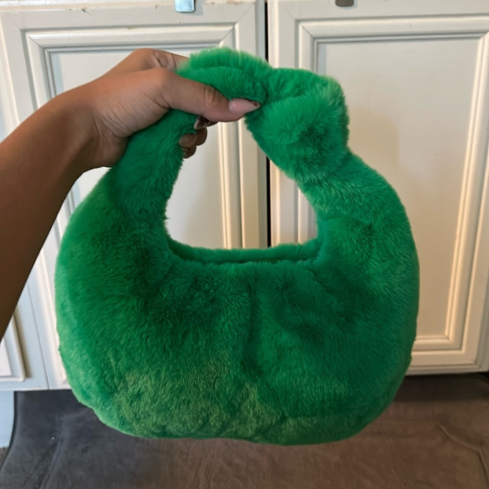 Green plush fuzzy bag